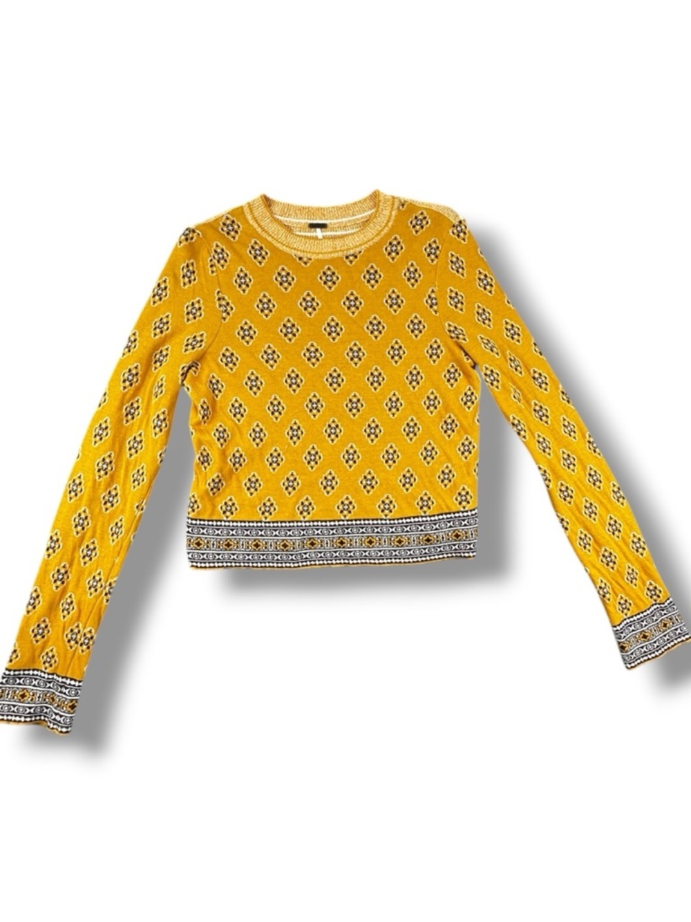 Free People New Age Yellow Ribbed Knit Cropped Crew Neck Sweater Size XS